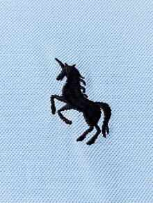 Courvante 男士獨角獸刺繡對比飾邊 Polo 衫，熱帶印花短袖淺藍色，附鈕扣，適合高爾夫、網球、商務通勤與男友穿著 - 淺藍色 - 查看 6