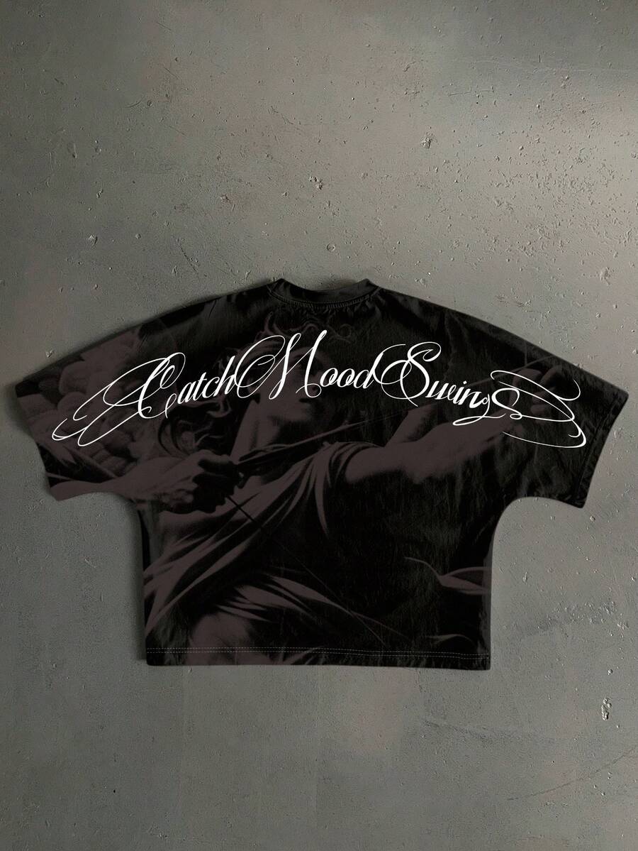Manfinity ZONE917 Kaos Grafis Tekstur Hiphop Street Angel Potongan Longgar Box-Cut, Untuk Penggemar Gaya Jalanan, Hadiah untuk Pacar, Rapper (Kualitas Tinggi) - Hitam - View 1