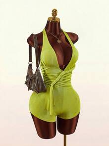 Bộ jumpsuit nữ mùa hè mới về, cổ chữ V sâu, thiết kế dây buộc gợi cảm. - màu xanh lá - Xem 6