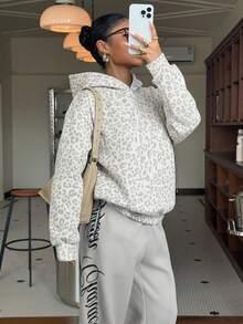 Muchica 休閒極簡學院風復古白色豹紋大尺碼運動衫，適合夏季，日常通勤、約會、聚會、夏季、聖誕節、新年、感恩節、派對、婚禮、海灘、畢業、時尚、優雅、休閒、外出、約會、預約、通勤、閃亮、情人節、優雅、度假、休閒、Y2K、外出、畢業等場合穿著的休閒上衣 - 彩色 - 查看 3