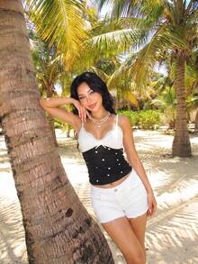 Sweetina 撞色蕾丝蝴蝶结Y2k吊带背心 - 黑與白 - 查看 4