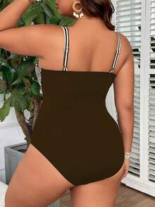 Swim Lushoire Traje de baño de una pieza con talla grande, con costillas, aros, relleno, cruce, fruncido, pierna regular y dobladillo simple - Multicolor - Ver 2