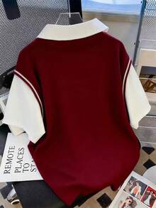 Lalippa Camiseta de cuello polo minimalista y de moda para mujer con bordado, regalo para amigos - Burdeos - Ver 2