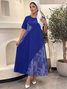 SHEIN Lady CURVE Plus Size Short Sleeve Dress, Fashionable For Summer,Sundress,Summer Dresses For Women - Royal Blue - View 6