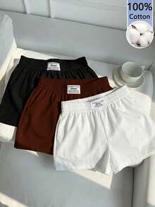 Comfortcana 3件套100%纯棉女士纯色短裤，黑/白/棕色，适合夏季穿着 - 彩色 - 查看 5