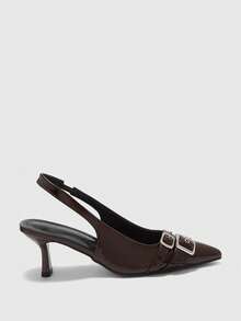 CUCCOO BIZCHIC CUCCOO Women's Fashion High Heel Pointed Toe Coffee Brown Patent Leather Metal Buckle Commuter Pumps - Coffee Brown - View 2