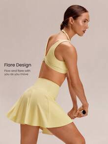 GLOWMODE Ace Every Move Tummy Control 2.0 Quick-Dry Sun Protection Built-In Shorts Non-Slip Grips Tennis Mini Skirt Tennis Golf Pickleball Daily Casual Wear - French Vanilla - View 3