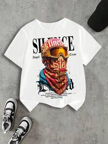 SHEIN Set de 2 piezas para niño preadolescente con camiseta de cuello redondo de manga corta y pantalones cortos con bolsillos - Multicolor - Ver 3