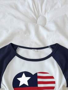 Tween Girl Casual Daily Fashion American Flag Print Raglan Set Independence Day - Blue and White - View 4