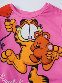 GARFIELD | SHEIN 女婴圆领短袖T恤和条纹短裤套装 - 粉色 - 查看 4