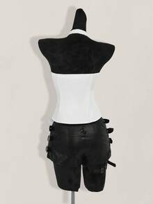 SHEIN ICON Áo tank top nữ mùa hè kiểu Y2K cổ chữ V, thích hợp đi dự tiệc, hòa nhạc, màu đen, phong cách Gothic gợi cảm, có khoen kim loại, dây đeo chéo bên hông, kiểu yếm. - trắng - Xem 2