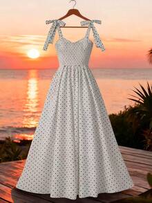 GlowEve Polka Dot Digital Print Twist Front Sleeveless Dress - Black and White - View 2