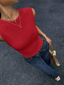 Siren Gaze Women's All-Match Versatile Textured Fitted Tank Top, New Summer Style,Summer Top - Red - View 4