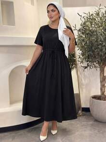 SHEIN Lady CURVE 大码女士夏装短袖连衣裙黑色连衣裙休闲女装夏季连衣裙女士节日连衣裙 - 黑色 - 查看 7