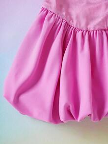 THE POWERPUFF GIRLS X SHEIN Sweet & Cute Ribbed Tank Dress For Young Girls - Pink - View 5