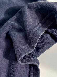 SHEIN EZwear 大码复古水洗酸洗宽松短袖V领T恤，纯棉面料，春夏款 - 藏蓝色 - 查看 3