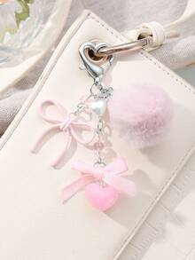 ROMWE Kawaii 1 chiếc móc khóa túi xách bằng nhựa giả ngọc trai phong cách tối giản thanh lịch ngọt ngào thời trang dành cho sinh viên, nơ acrylic, tua rua, phù hợp cho phụ nữ, trang phục hàng ngày, quà tặng ngày lễ - Hồng - Xem 8