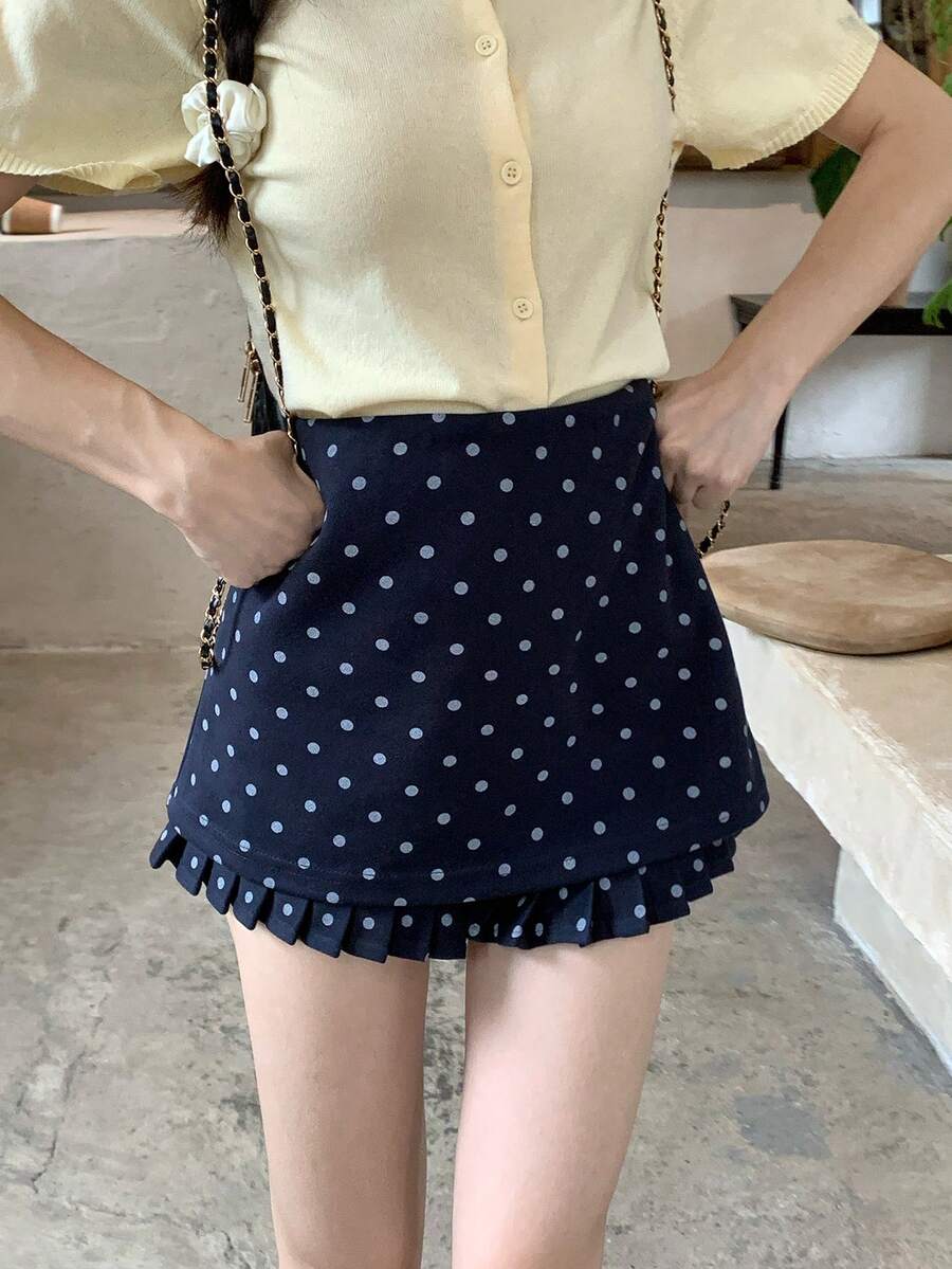 DAZY Women's Polka Dot Ruffle Hem Girlish Shorts - Royal Blue - View 1