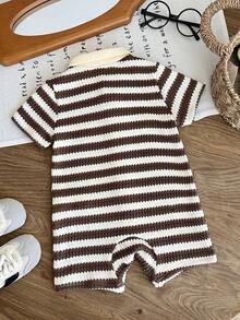 LMoss Kids Baby Boy Knitted Striped Bear Collar Casual Romper - Multicolor - View 2