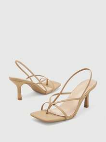 Glitzique Giày sandal cao gót nữ, giày mùa hè mới, hở mũi, gót mảnh, thanh lịch, thời trang, dép xỏ ngón. - Màu Khaki - Xem 11
