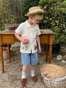 Dazy Kids Young Boy Botanical Print Short Sleeve Button-Down Shirt - Beige - View 2
