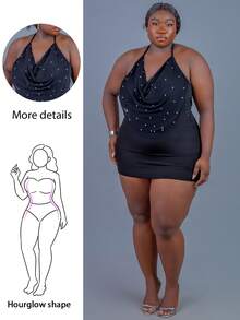 CurvyTilda Damen Große Größen Sommer weite, fließende Träger-Bluse mit Perlen-Mesh-Rücken, elegant-lässig für Urlaub, Musikfestivals und Partys - Schwarz - Übersicht 1