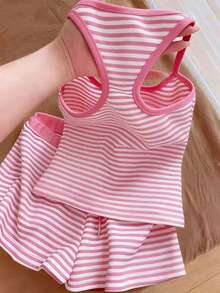 Franclia Plus Size Women Striped Halter Top And Shorts Casual 2 Pieces Set - Baby Pink - View 2