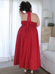 Pretty and Ole Summer Women's Elegant Off-The-Shoulder V-Neck Tie-Shoulder Polka Dot Swing Dress, Vintage French Chic Casual Vacation Dress With Cinched Waist Party - Multicolor - View 2