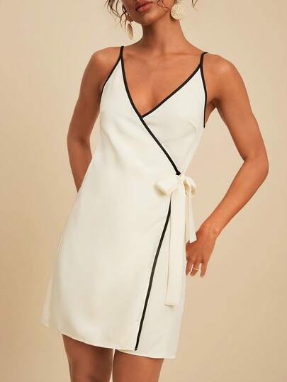 Travachic Women's Patchwork Color Side Knot Casual Minimalist Party & Outing Camisole Dress