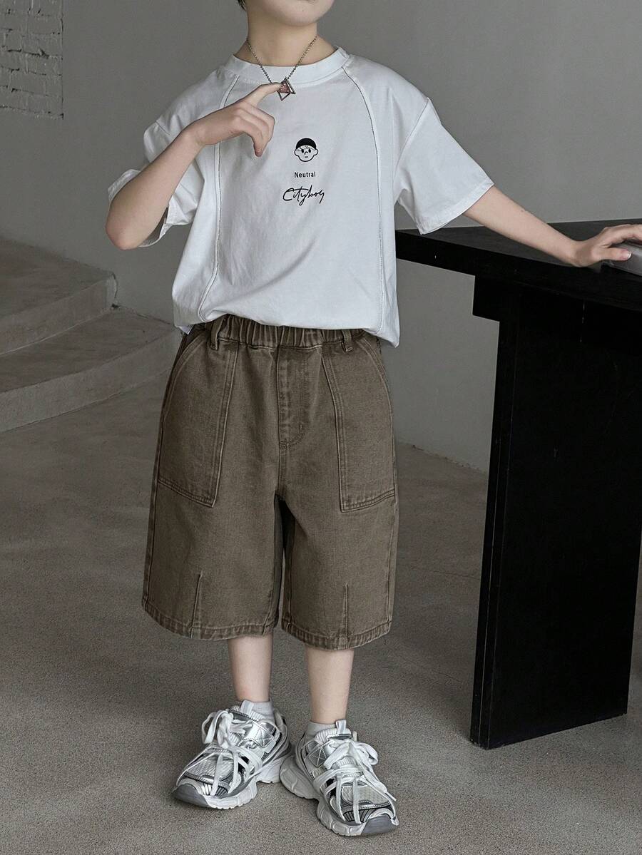 Dazy Kids Straight Casual Cargo Pocket Knee-Length Shorts For Big Boys (Tween Boy) Summer - Khaki - View 1