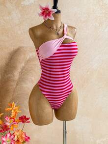 Soleia Women's Fashion Resort Beach Striped Contrast Color One-Piece Swimsuit - Multicolor - View 5