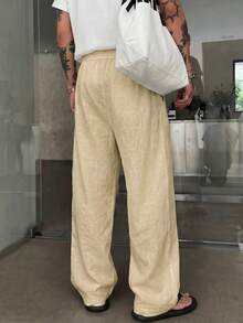 STEELVANCE Men's Solid Color Pocket Drawstring Beach Vacation Casual Pants, Holiday - Khaki - View 2