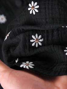 CosyJoli Plus Size Women Crinkle Cute Top, Floral Embroidered Top, Adorable Camisole - Black - View 6