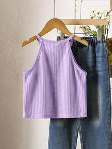 Elladie kids Áo croptop ren móc cổ yếm mùa hè dành cho bé gái, thích hợp đi biển hoặc vùng quê. - Màu tím - Xem 2