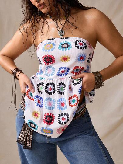 Nubod Plus Size Women Waffle Print Asymmetric Hem Knit Camisole, Ladies