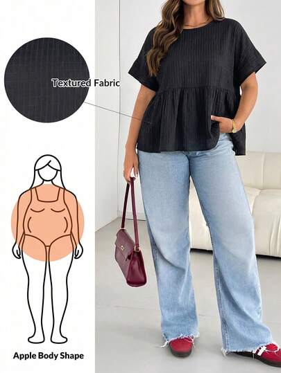 SHEIN Essnce Áo kiểu babydoll tay ngắn màu đen chất liệu vải mỏng nhẹ, thoải mái, dáng rộng, thoáng mát, thích hợp mặc hàng ngày, dành cho nữ, phù hợp cho mùa xuân/hè. Áo kiểu nữ đơn giản, thích hợp mặc đi chơi, phong cách mùa hè châu Âu.