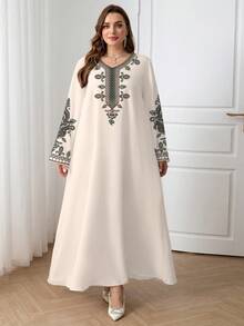 Al Najma Vestido casual con estampado floral de estilo árabe para mujer de talla grande - Multicolor - Ver 1