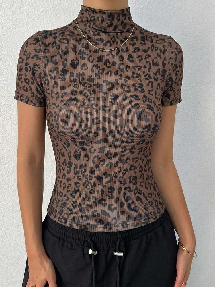 Women's Turtleneck Fitted Short Sleeve T-Shirt Y2k