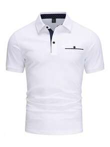Calvornis Kemeja Polo Lengan Pendek Pria Kasual Serbaguna untuk Perjalanan, Formal, dan Upacara - Putih - View 2