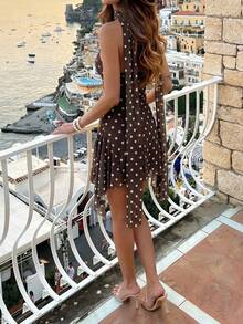 Aloruh Vestido mini con estampado de lunares sexy y de moda para mujer - Marrón - Ver 2