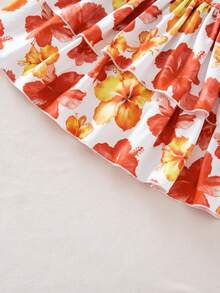 SHEIN Setelan 2 Potong Atasan Camisole Rajut Warna Polos dan Rok Mini Motif Bunga Kecil untuk Anak Perempuan Remaja - Jeruk - View 12