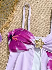 SHEIN Bikini 2 Potong Motif Bunga dengan Tali Bahu Tipis untuk Remaja Perempuan, Musim Semi/Panas - MultiWarna - View 3
