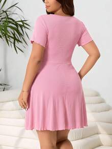 Solflare Plus Size Women's Pink Front Tie Short Sleeve Casual Dress, Spring/Summer - Pink - View 2