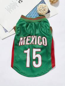 1pc English Letter & Number Combination Size 15 Comfortable Breathable Anti-Slip Pet Vest - Green - View 4