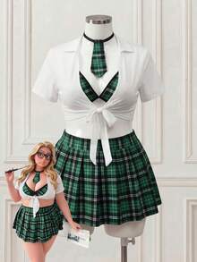Fantasy Costume Fantasy Costume 5pcs Plus Size Student Sexy Lingerie Set - Green - View 4