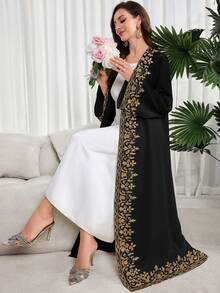 Al Najma 简约素雅花卉印花喇叭袖宽松长款阿拉伯长袍 - 白色 - 查看 3