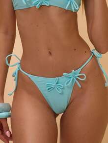 Musera Resort Quần bikini cạp cao buộc dây bên hông họa tiết hoa 3D, đồ đi biển gợi cảm, kỳ nghỉ hè ở Ibiza, họa tiết dễ thương, màu sắc tươi sáng, phong cách mùa xuân. - Màu xanh nhạt - Xem 6