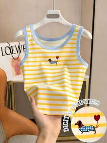Resyla Áo tank top cỡ lớn dành cho nữ / Áo tank top in hình chó Dachshund kẻ sọc / Trang phục thường ngày / Áo thời trang cỡ lớn dành cho nữ / Mùa hè - Nhiều màu - Xem 1
