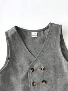 Conjunto de moda de chaleco de doble botonadura de unicolor y pantalones cortos para bebé niño, adecuado para banquetes, bodas y múltiples ocasiones - Gris Claro - Ver 4