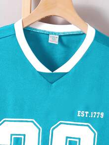 SHEIN Tween Boy Loose Fit Sports Short Sleeve & Shorts Set - Green - View 7